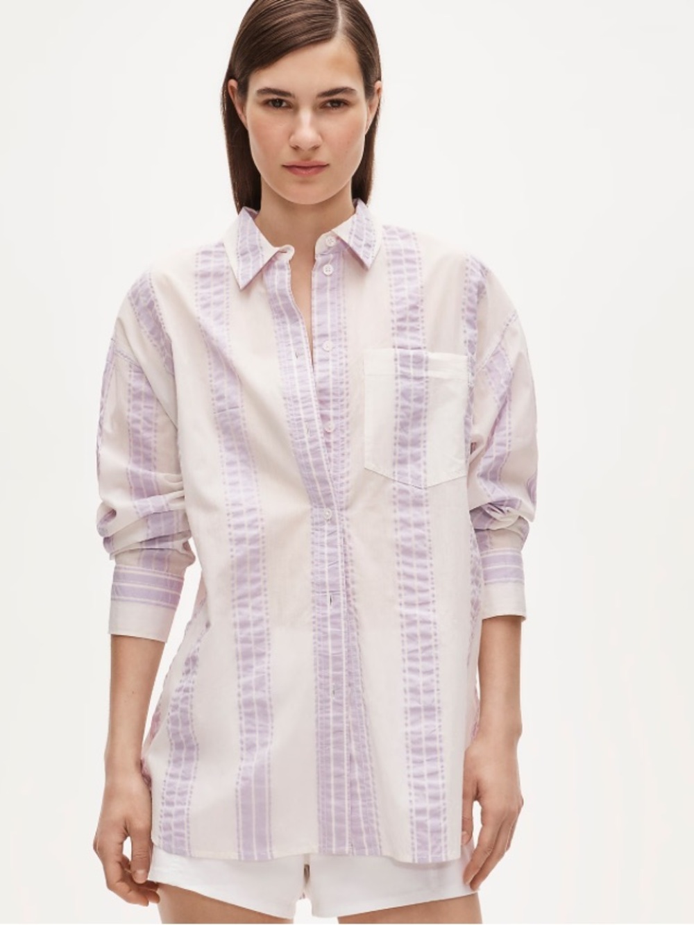 J crew ivory lilac Étienne oversized shirt in dobby stripe